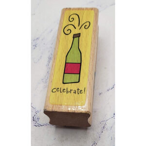 Studio G Katie & Co Celebrate Champagne Bottle Wood Mounted Rubber stamp